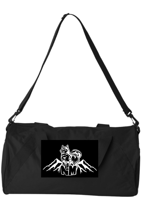 Black 18" Duffle Bag with White NM Dog and Mountains