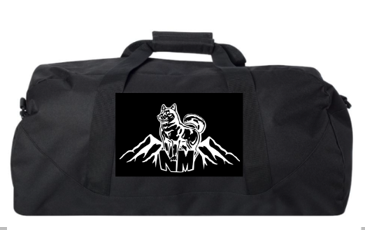 Black 27" Duffle Bag with White NM Dog and Mountains