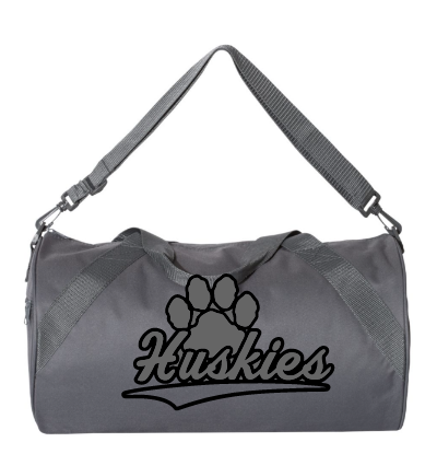 Grey 18" Duffle Bag with Black Huskies and Paw Print Design