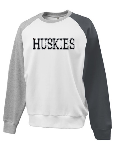 Huskies with Metallic Silver Outline on Color Block Crewneck Sweatshirt
