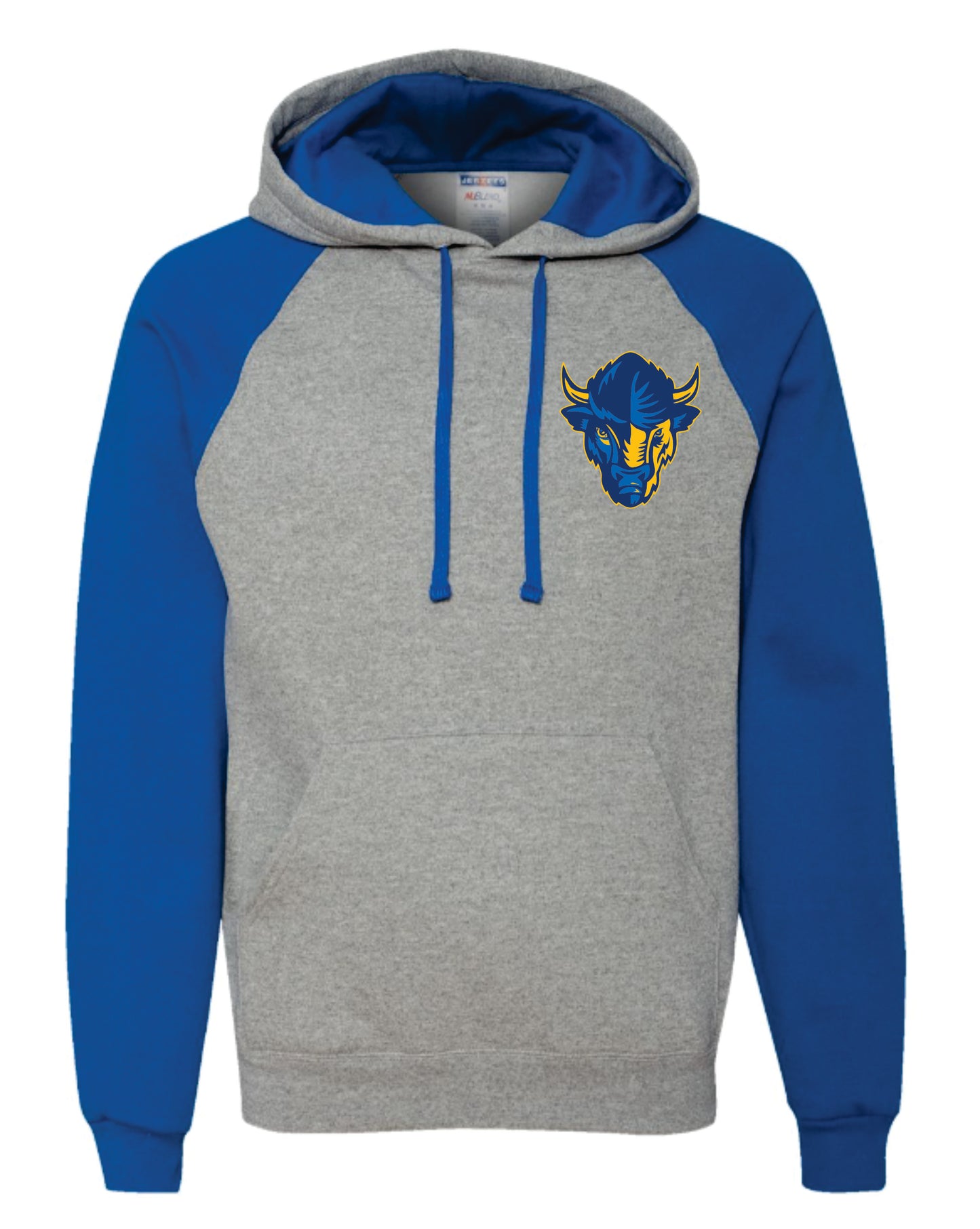 Jerzees Raglan Hooded Sweatshirt With Bison Head