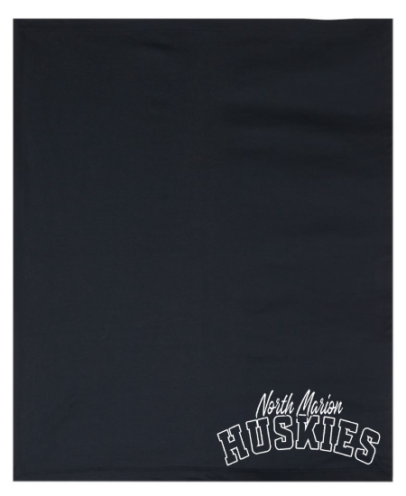 North Marion HUSKIES Blanket - Black with White Print