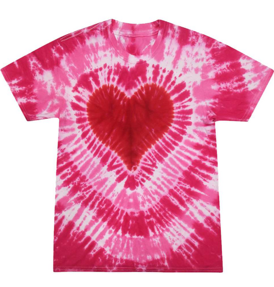 Youth Pink Variation Tie-Dye Heart Short Sleeve T-shirt