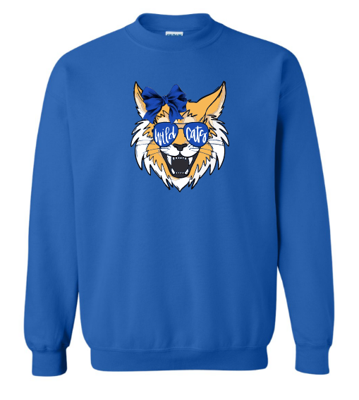 White Hall Wildcats with Sunglasses and Bow Royal Crewneck
