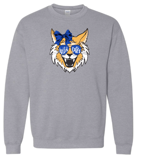 White Hall Wildcats with Sunglasses and Bow Gray Crewneck